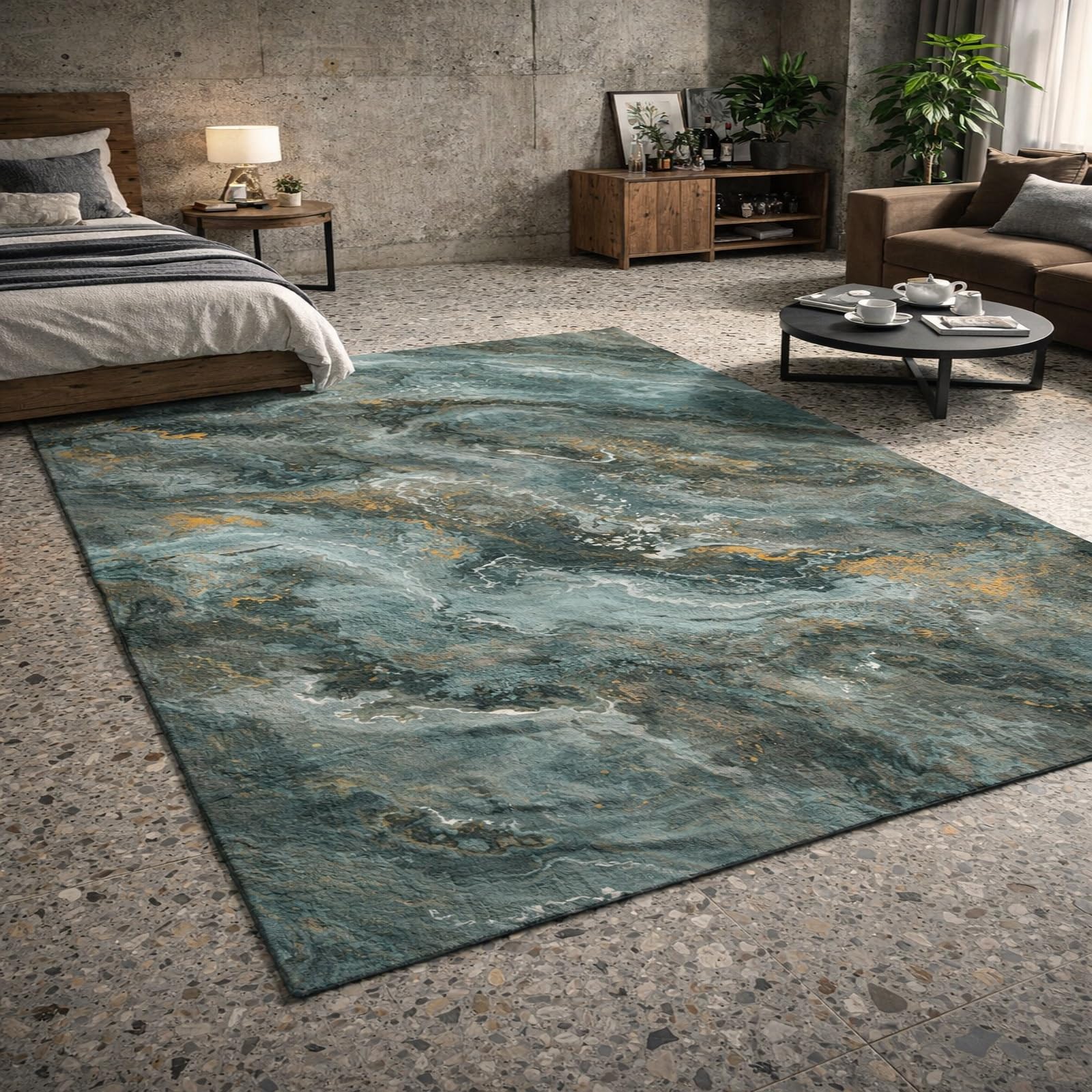 Alfombras lavables para sala de estar Rururug de pelo corto verde