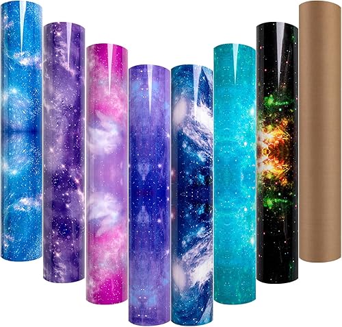 HTVRONT Vinilo de transferencia de calor de galaxia, paquete de 7 vinilos para planchar con cielo estrellado de 12 x 10 pulgadas para camisetas,