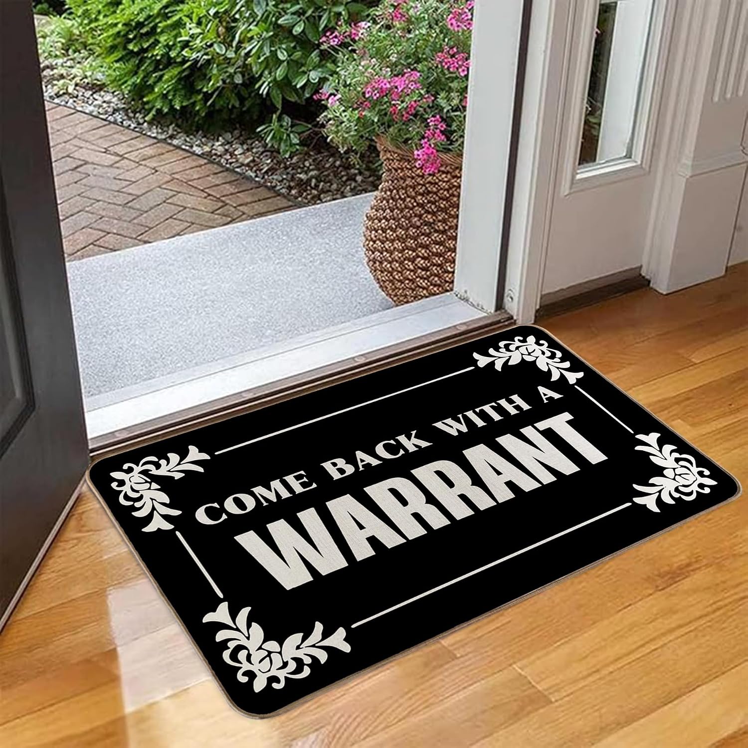 Come Back with A Warrant Mat 30x17 Inch，Funny Welcome Doormat with Anti-Slip Rubber Back Easy to Clean Home Decor Novelty Gift Mat (Black)