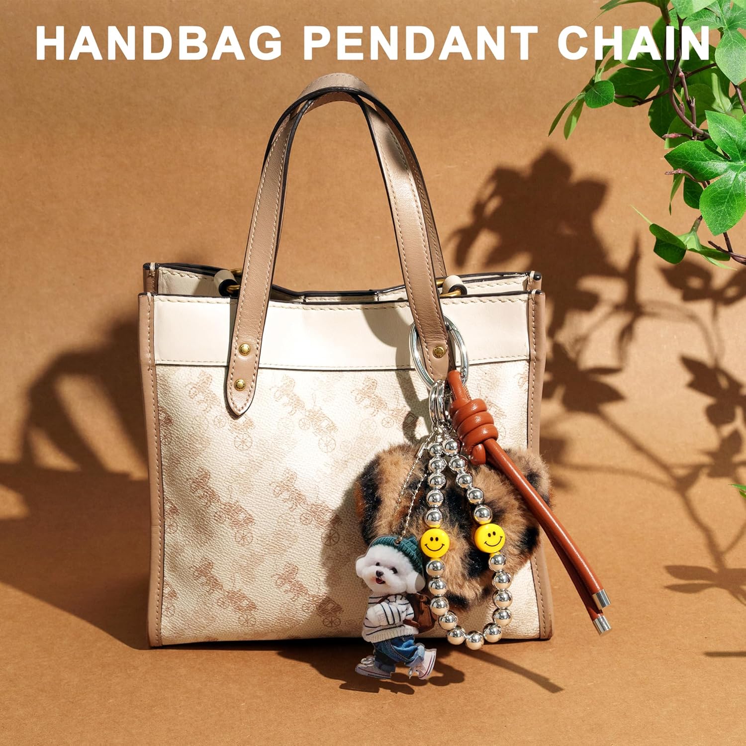 Heart pom Keychain for Women Plush Bag Charm Set, Blue PU Leather Strap & Dog Tag | Cute Purse Charms for Handbags - Image 3