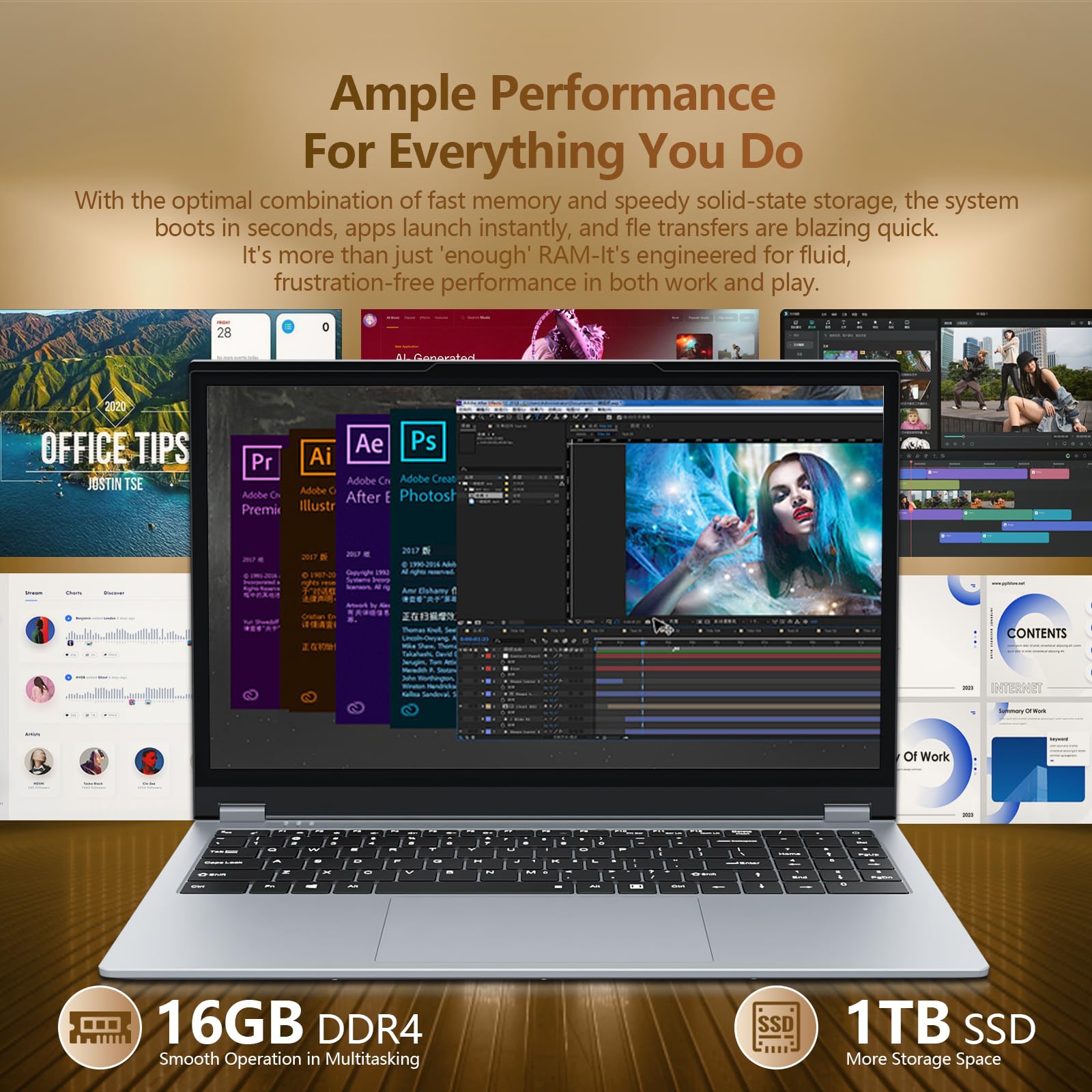 Portátil 2 en 1 R3 3200U 16GB RAM 1TB SSD 15.6 Pulgadas Pantalla Táctil 360° Radeon Graphics