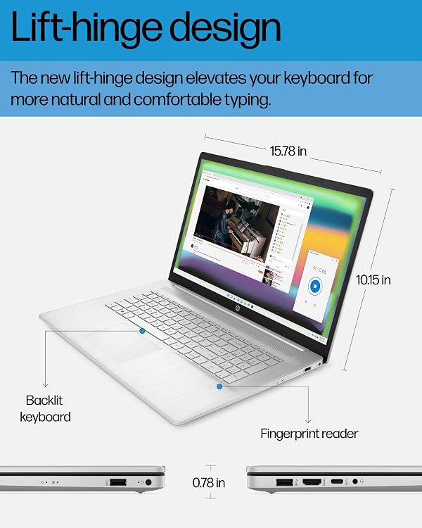 HP 17.3-inch Laptop, 11th Generation Intel Core i5-1135G7, Intel Iris Xe Graphics, 8 GB RAM, 512 GB SSD, Windows 11 Home (17.3-cn0026nr,Natural Silver) by HP - Image 5