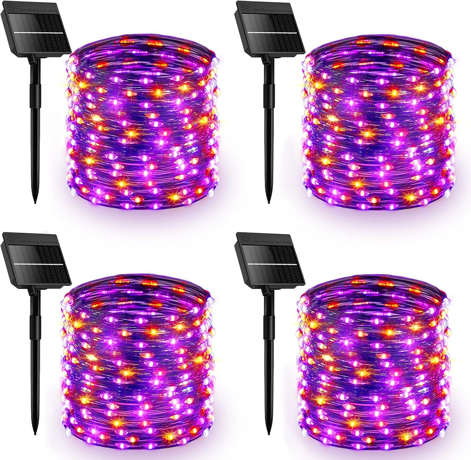 Minetom 4 Pack Solar Halloween Lights, 132ft 400 LED, Orange & Purple