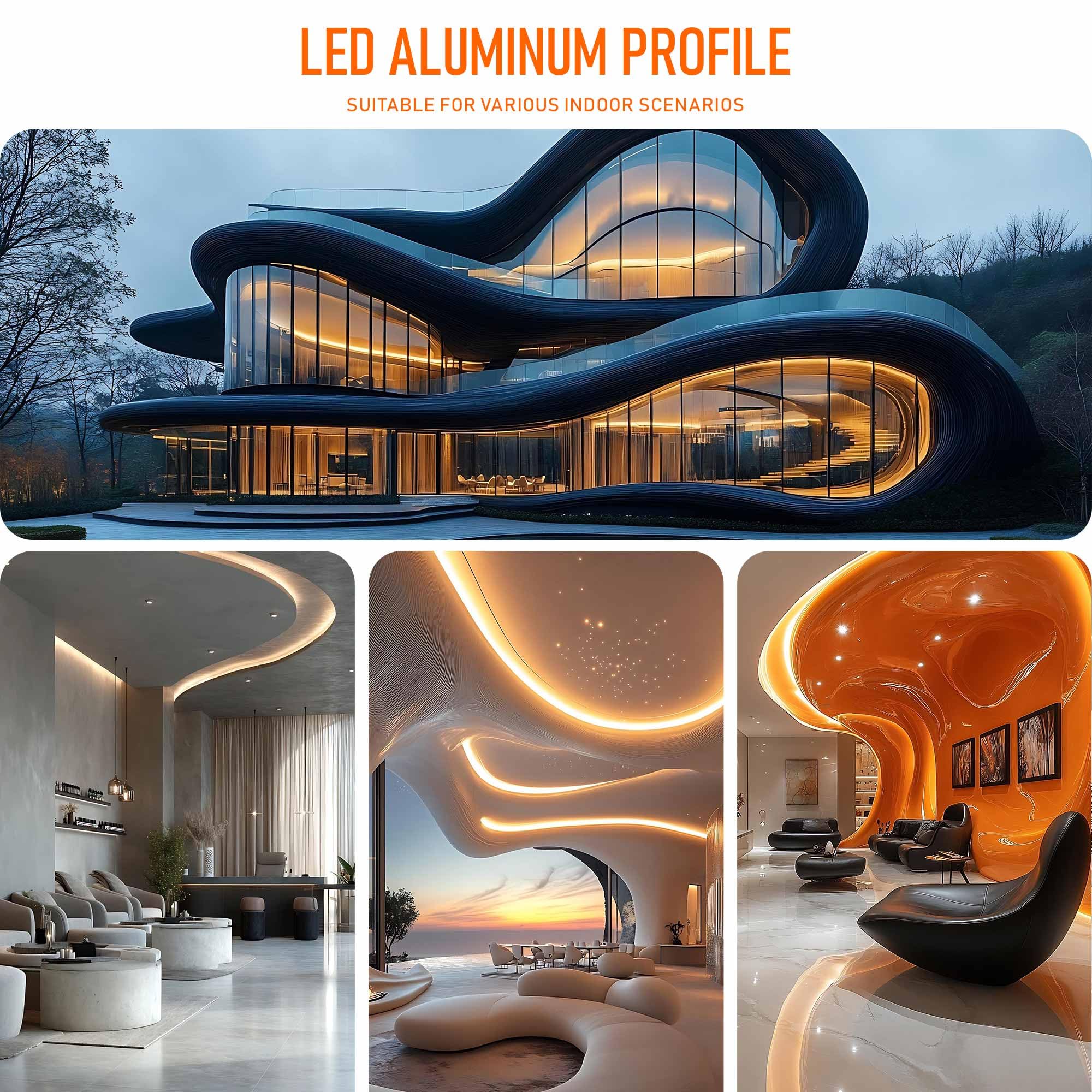 Profil do płytek LED, profil do płyt gipsowo-kartonowych, aluminiowy, elastyczny, 2 m x 10, do pasków do 15 mm, podtynkowy dyfuzor LED, profil szynowy z silikonową osłoną do płytek, płyt