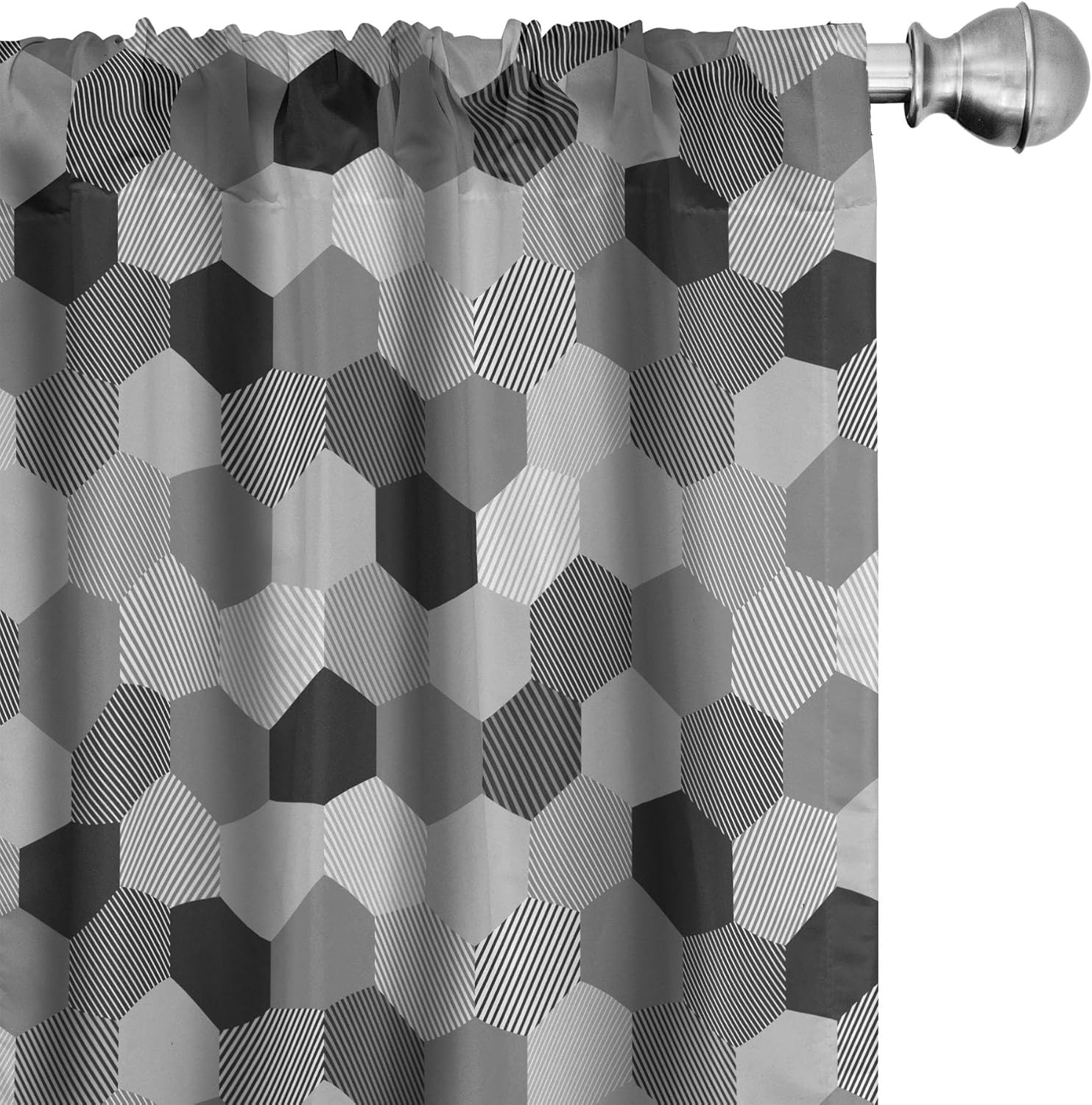 Ambesonne Charcoal Curtains, Greyscale Geometric Pattern with Striped Hexagons Grid Illustration, Window Treatments 2 Panel Set for Living Room Bedroom, Pair of - 28" x 95", Grey Charcoal