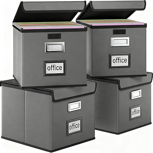 Vista 84 de Huolewa Caja organizadora de archivos con tapa, organizador de carpetas de archivos plegable para almacenamiento de documentos de oficina, caja