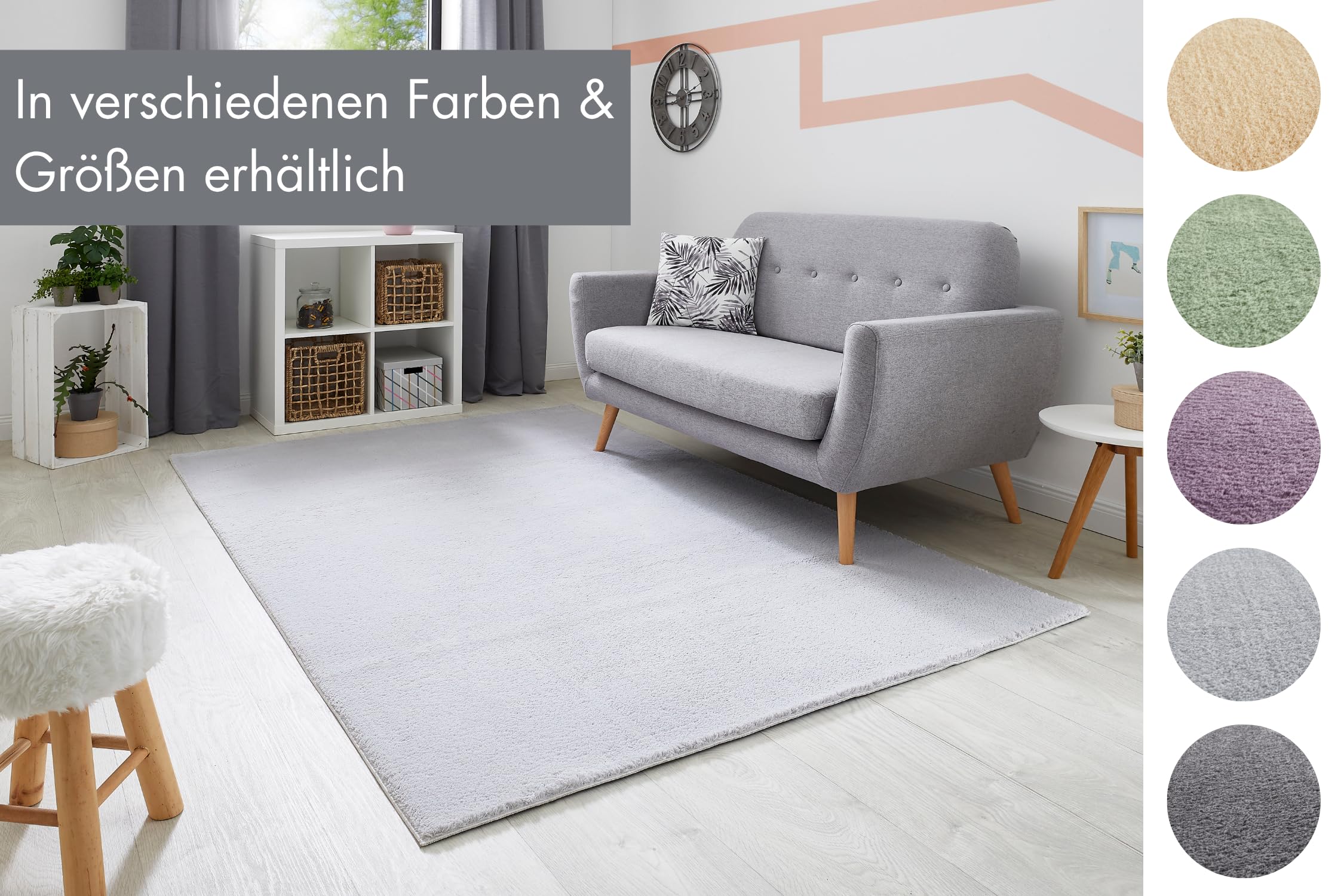 andiamo Teppich Arezzo waschbar Wohnzimmer Esszimmer pflegeleichter eleganter gemütlicher Wohnzimmerteppich Fellteppich einfarbig 60 x 110 cm grau – Bild 9