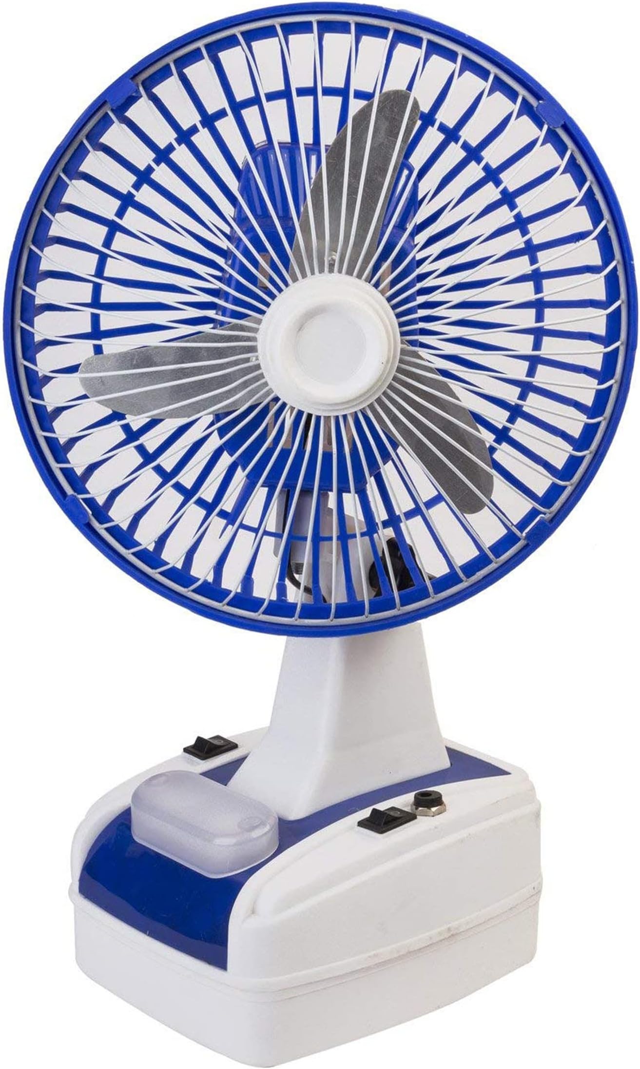 8-Inch Rechargeable Table Fan with LED Light, 3-Blade High-Speed Portable Fan, 400 mm Sweep, USB Charging, Up to 6 Hours Battery Backup, 1400 RPM, Blue (Pack of 1)