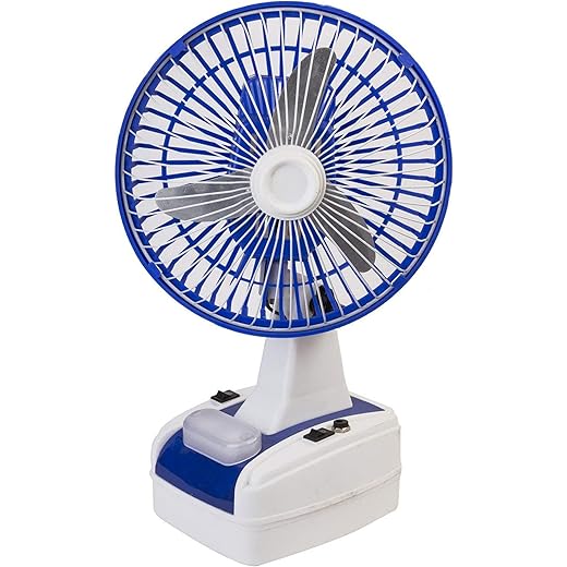 Globex 8-Inch Rechargeable Table Fan with LED Lamp 400 mm Ultra High Speed 3 Blade Table Fan (Blue, Pack of 1)