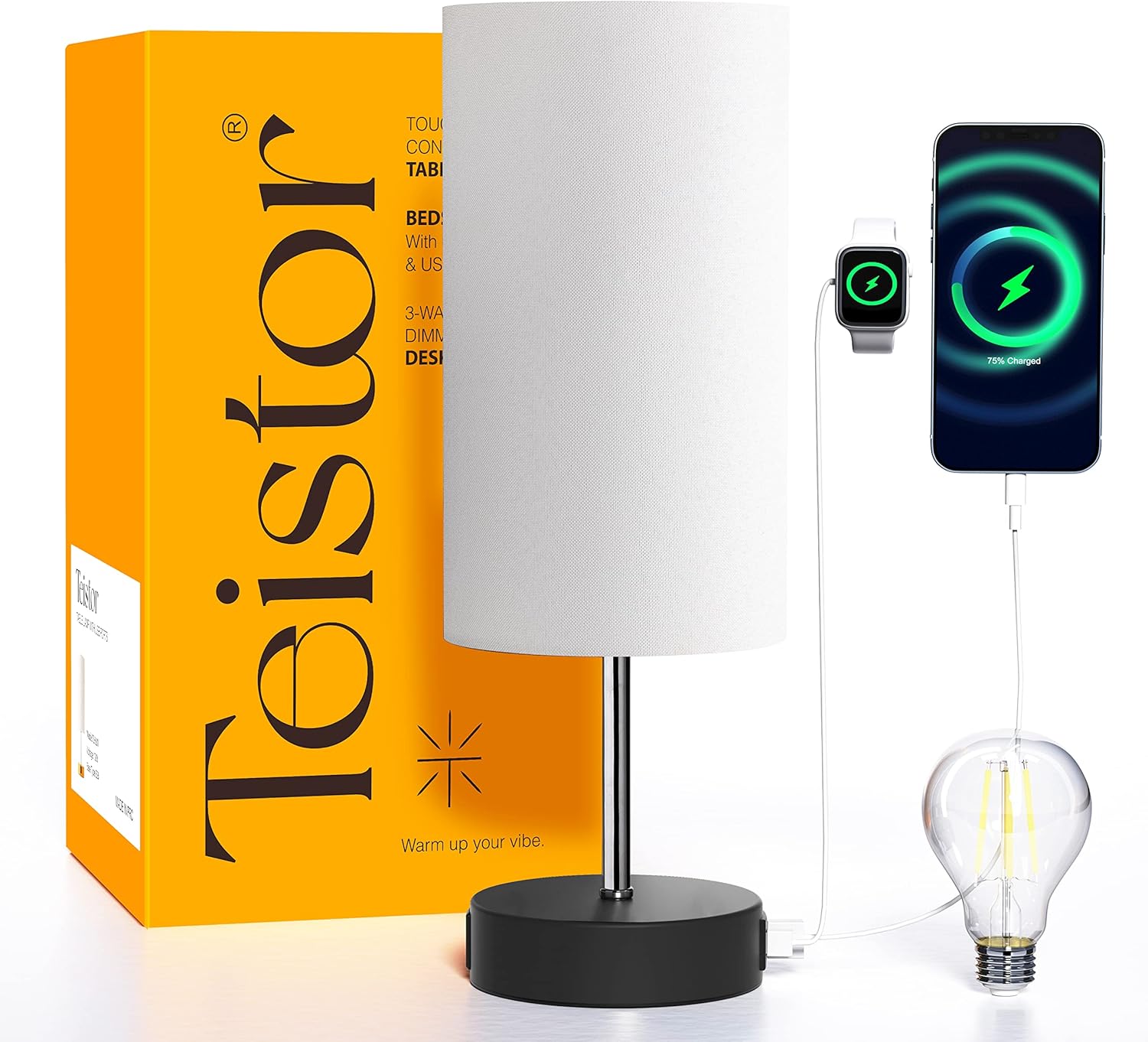 Table Lamp Touch Bedside Lamp for Bedroom with USB C&A Charging Ports