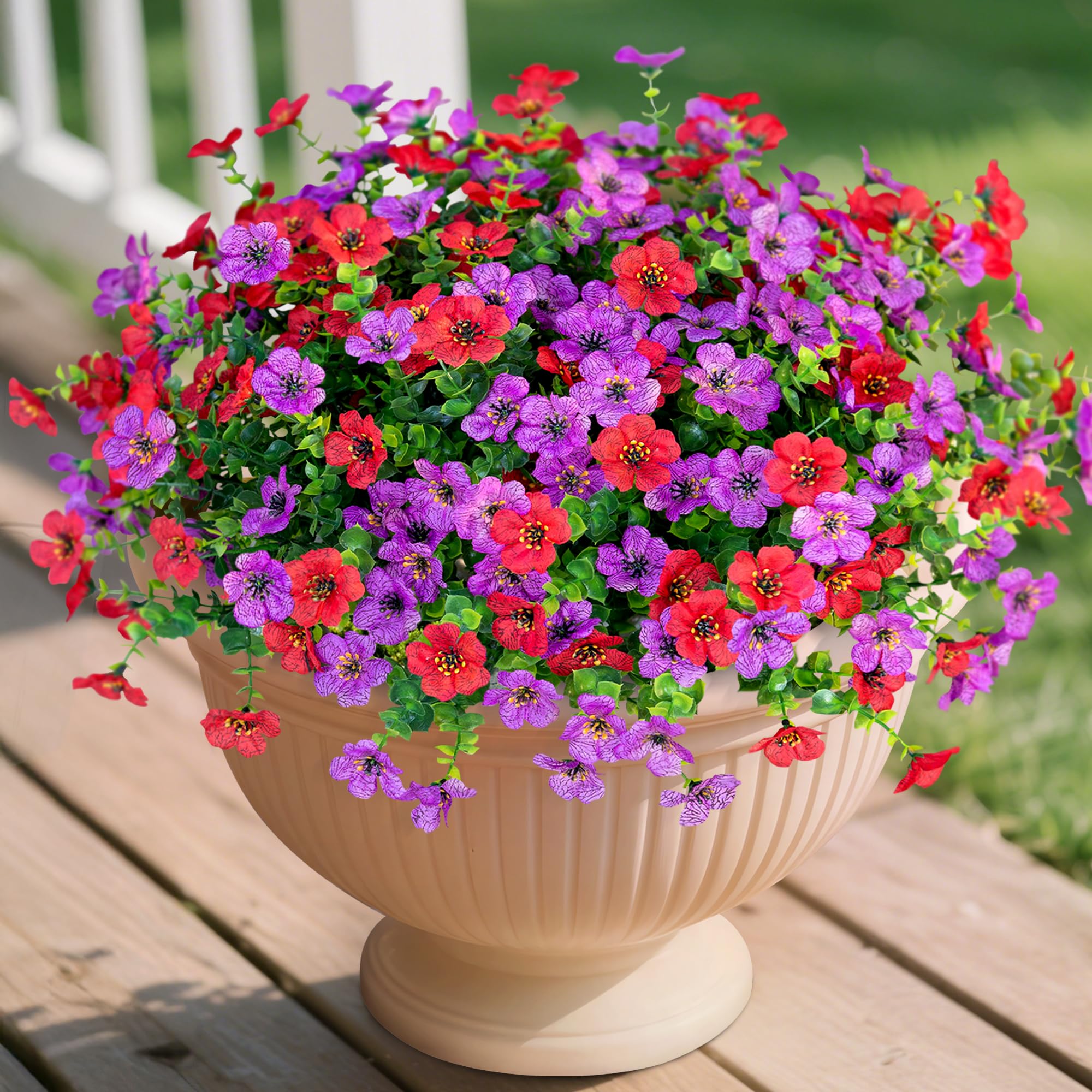 Ammyoo Artificial Fake Plants Flowers for Outdoor Spring Summer Decor, 12 Bundles Faux Silk Daisy for Planter Pot Colorful UV Resistant Look Real for