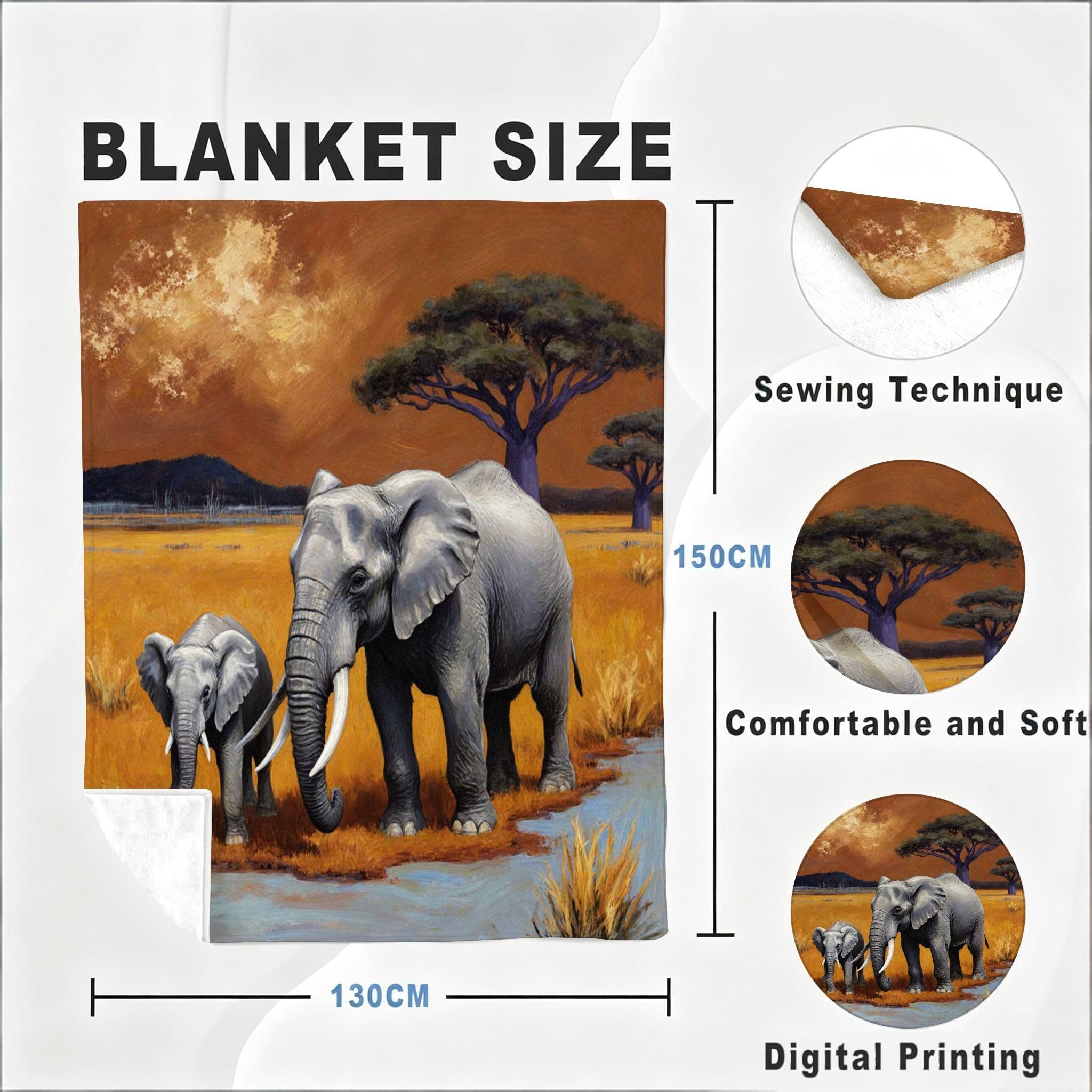 Manta Franela Sherpa 3D Elefante Marrón 240x260 para Cama 180-A242