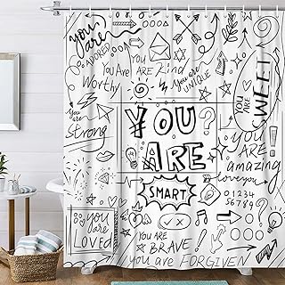 Funny Inspirational Shower Curtain Black and White You Are Neutral Abstract Motivational Positive Shower Curtain Set, Cool Teen Kids Boys Girls Graffiti Bathroom Curtain with Hooks, 70X70IN Black