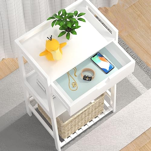 Miniatura 4 de Estante de baño, estante de bambú de 3 niveles con cajones, estantería abierta, estantería para mesita de noche, mesa auxiliar, soporte para plantas