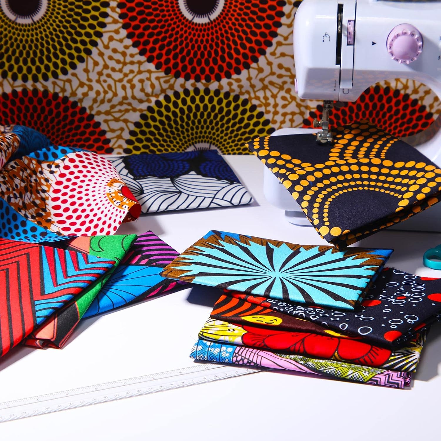 Tatuo 12 Pieces African Fabric Fat Quarters African Ankara Wax Print Fabric for Sewing, Face Covering Make, Craft Projects and Patch Work DIY(45 x 55 cm/ 17.7 x 21.7 Inches)