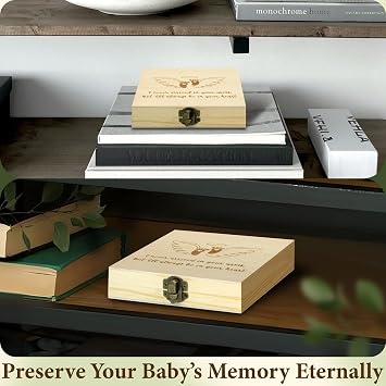 WOODAMORE Miscarriage Memorial Box, Wood Keepsake with 2 Pocket Hugs, Large
