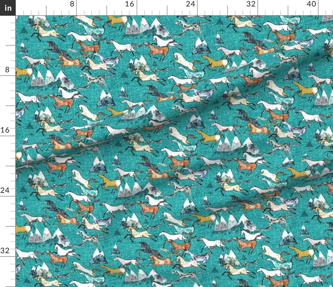 Spoonflower Fabric - Western Mountain Horse Cowboy Southwest Australia Printed on Petal Signature Cotton Fabric by The Yard - Sewing Quilting Apparel Crafts Decor