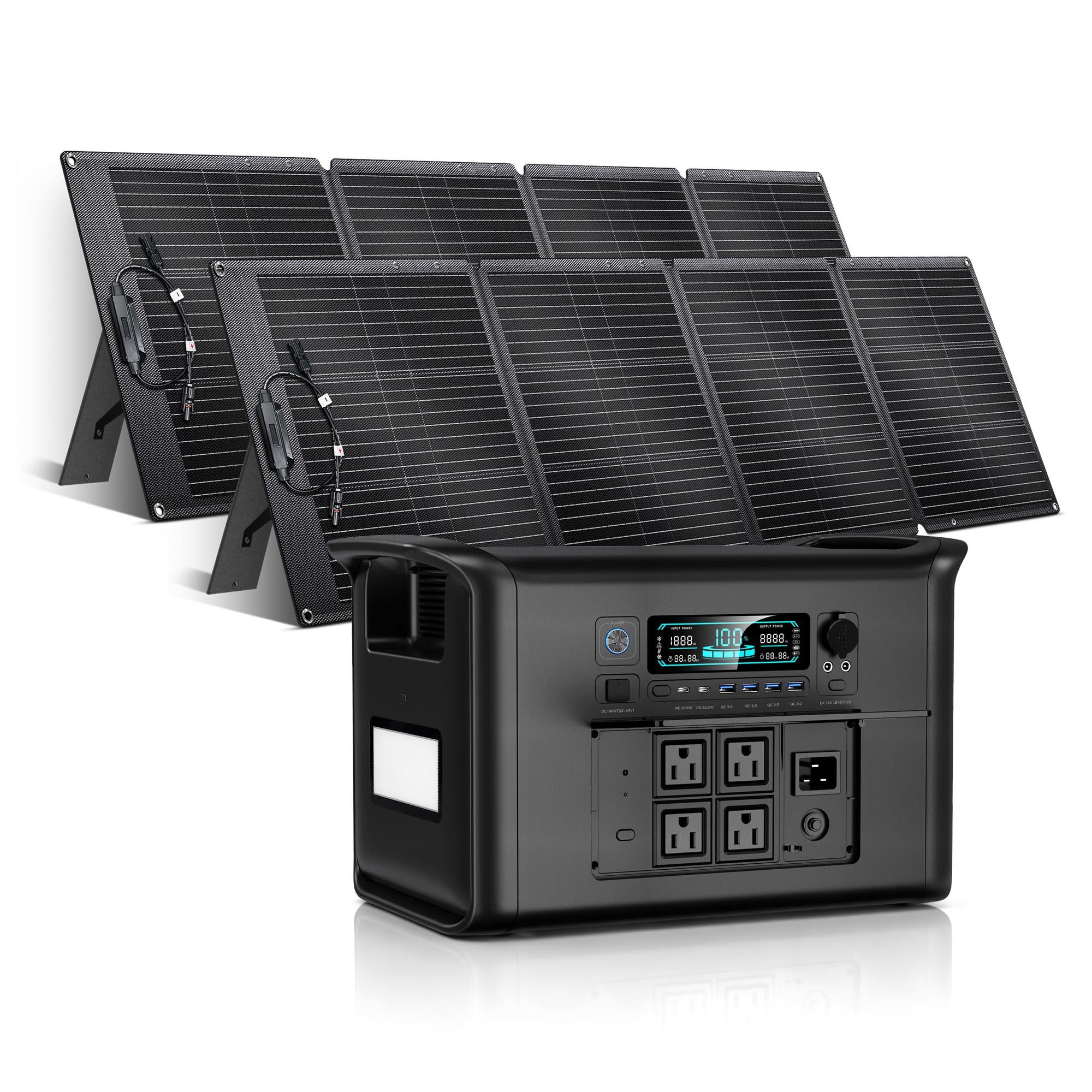 CTOLITY Portable Power Station with 2X200W Solar Panel 2048Wh LiFePO4 Battery 2400W AC Outlets 3400W Surge Solar Generator