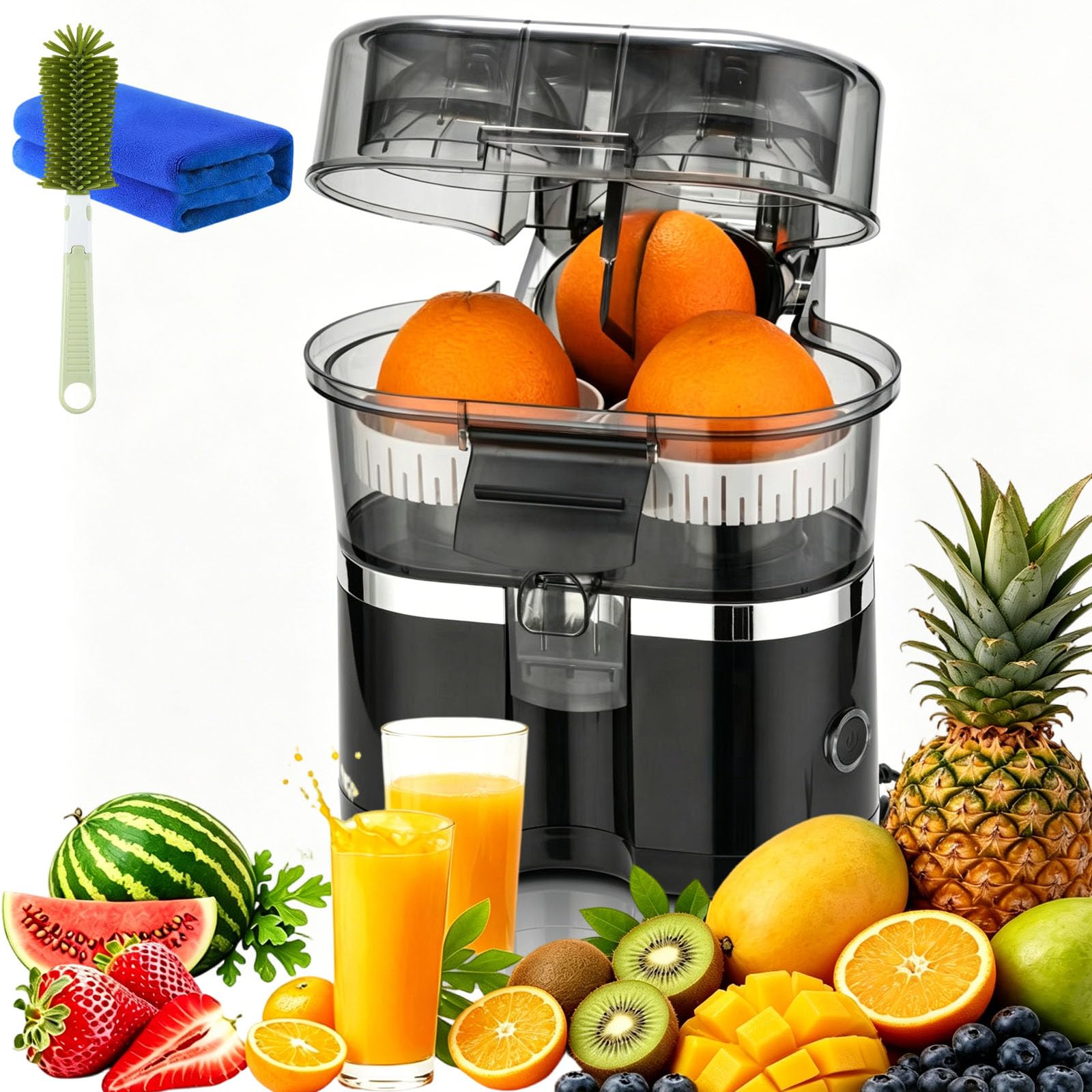 Presse-Agrumes Automatique À Double Tête, Presse Agrume Electrique, Extracteur De Fruits Multifonctionel Et Coupeur, 200w Machine A Jus Pour Orange Citron Pamplemousse (B)