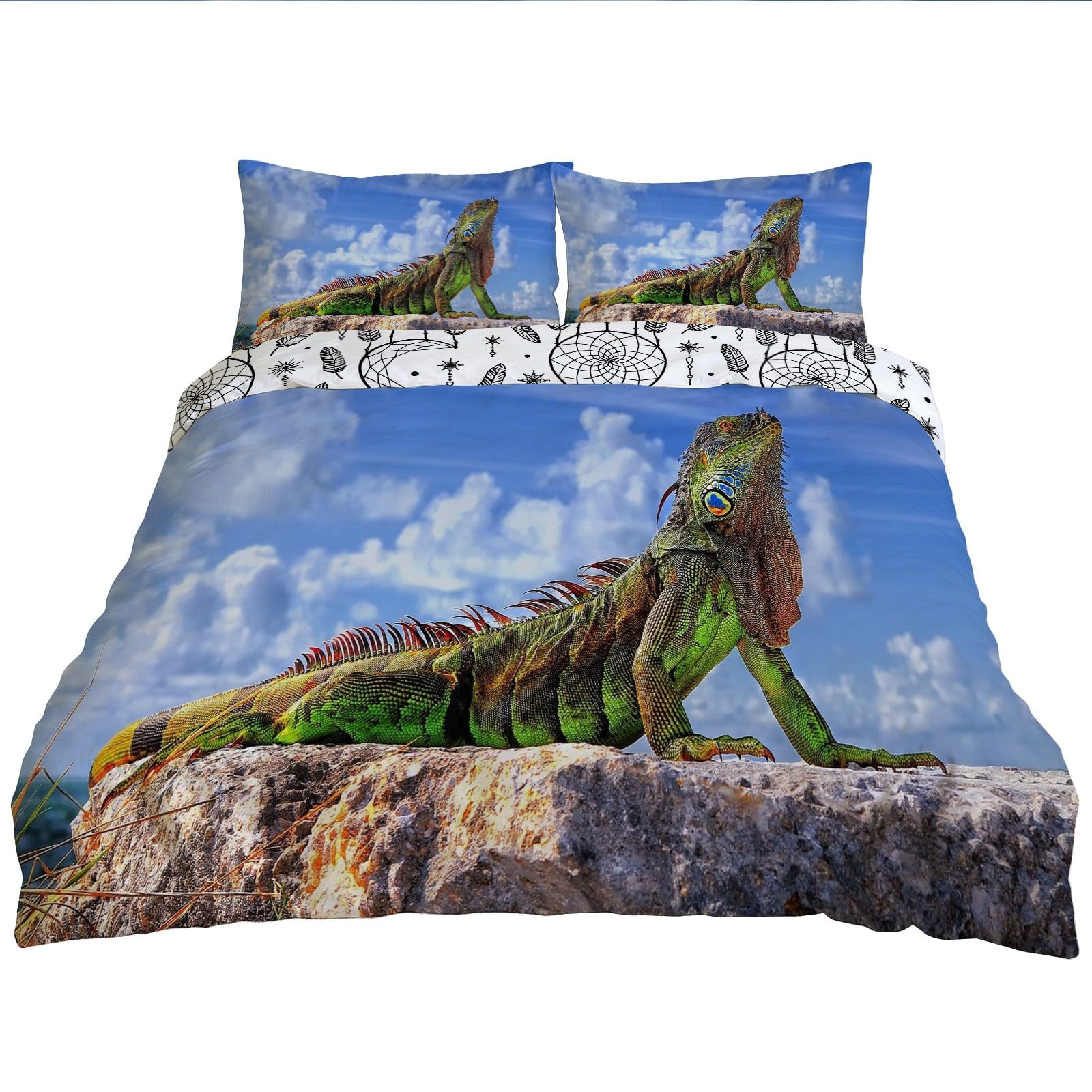 Housse de couette iguane vert en microfibre douce contre le linge rêche