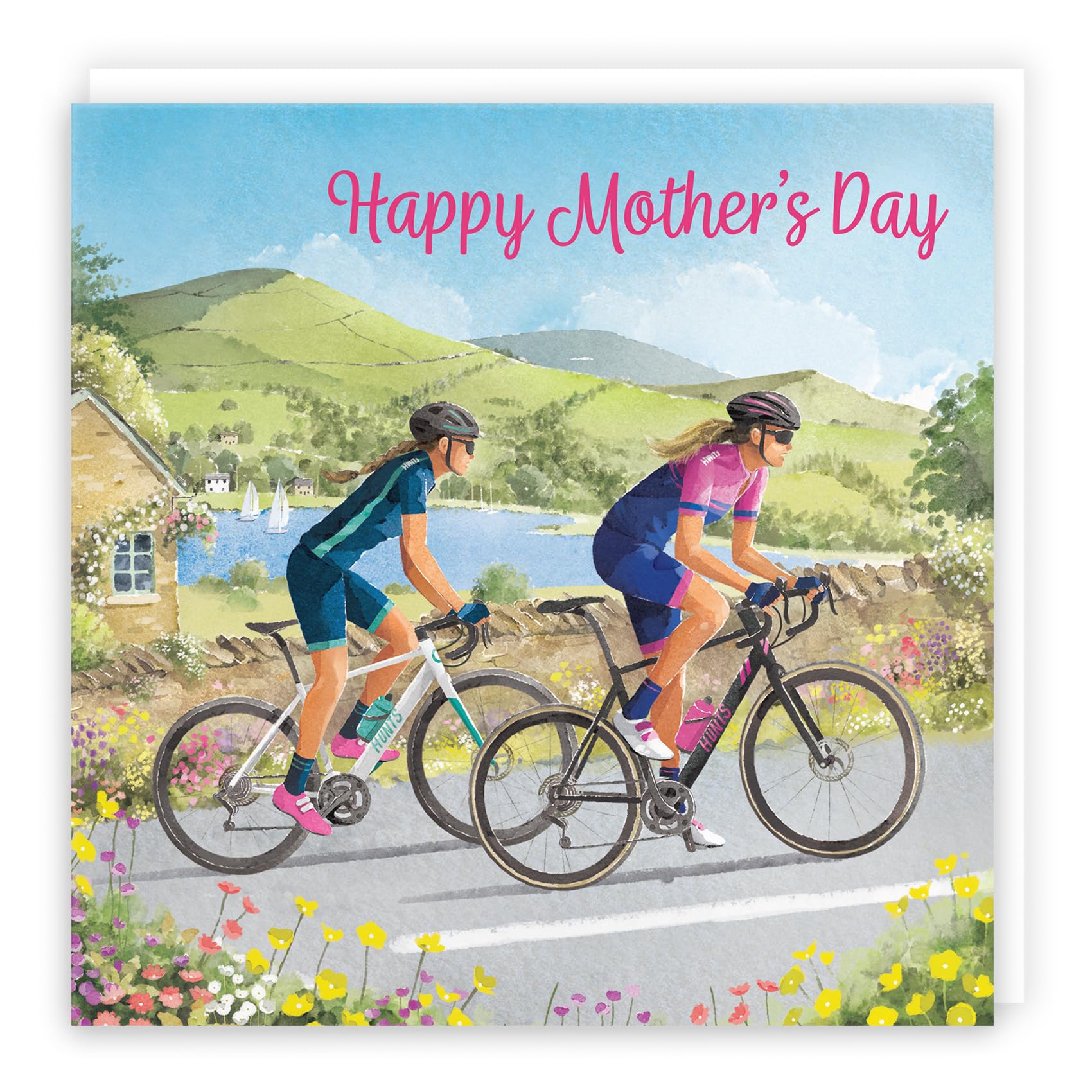 Hunts England, Cycling Fun Mother's Day Card, Milo's Gallery, Cyclist Mother's Day Card