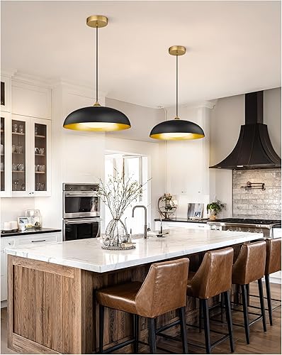 Miniatura 6 de kudos KDPL02-BK - Luces colgantes grandes de 15 pulgadas, accesorios colgantes negros y dorados, modernas luces colgantes para isla de cocina,