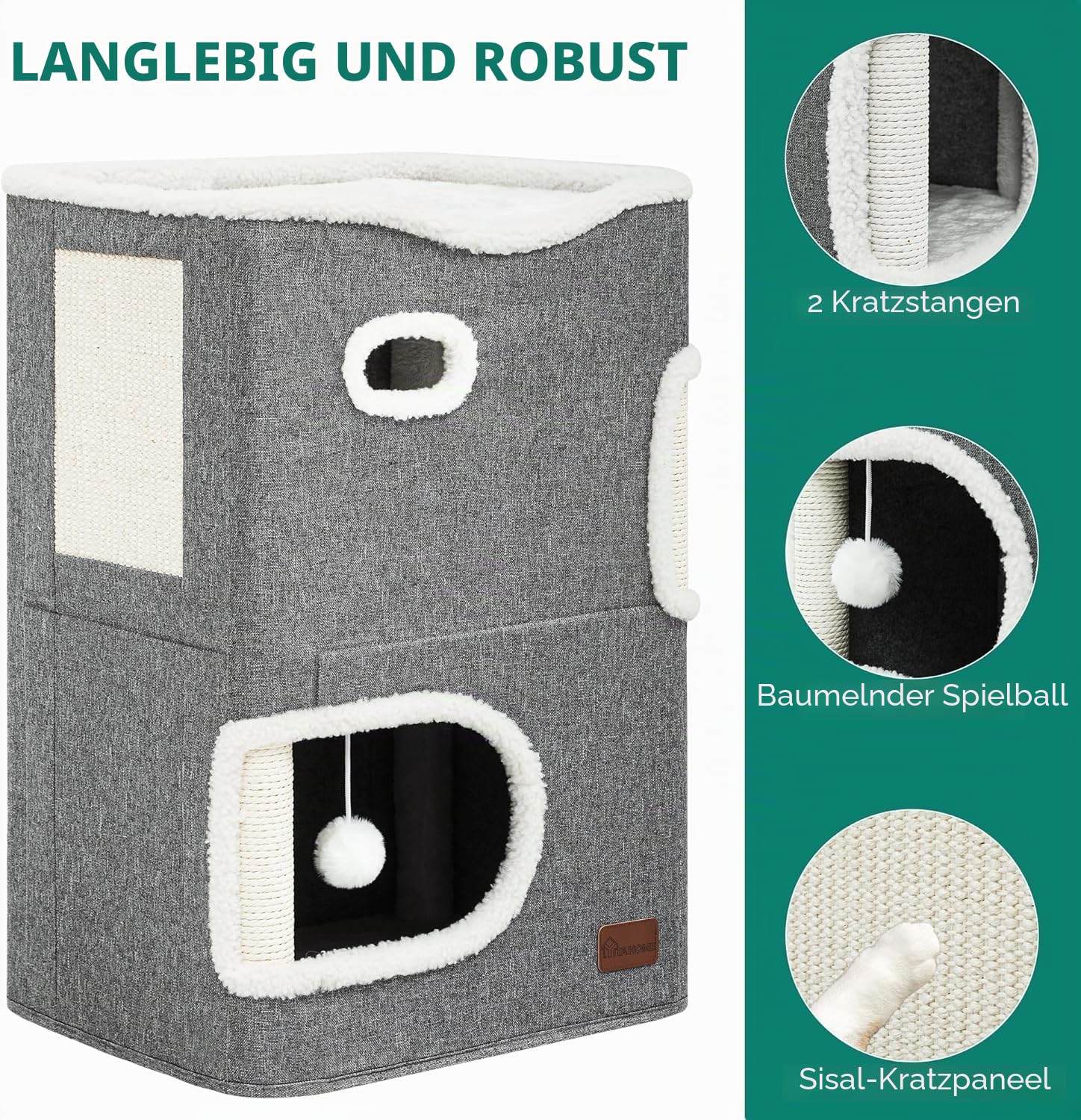 YITAHOME Katzenhaus Indoor, Katzenbett für Indoor-Katzen, Katzentonne, Katzenhöhle, Kratzbaum Klein, Katzenmöbel, Katzenbett Höhle, katzenhöhlen, Katzenbetten (Grau)