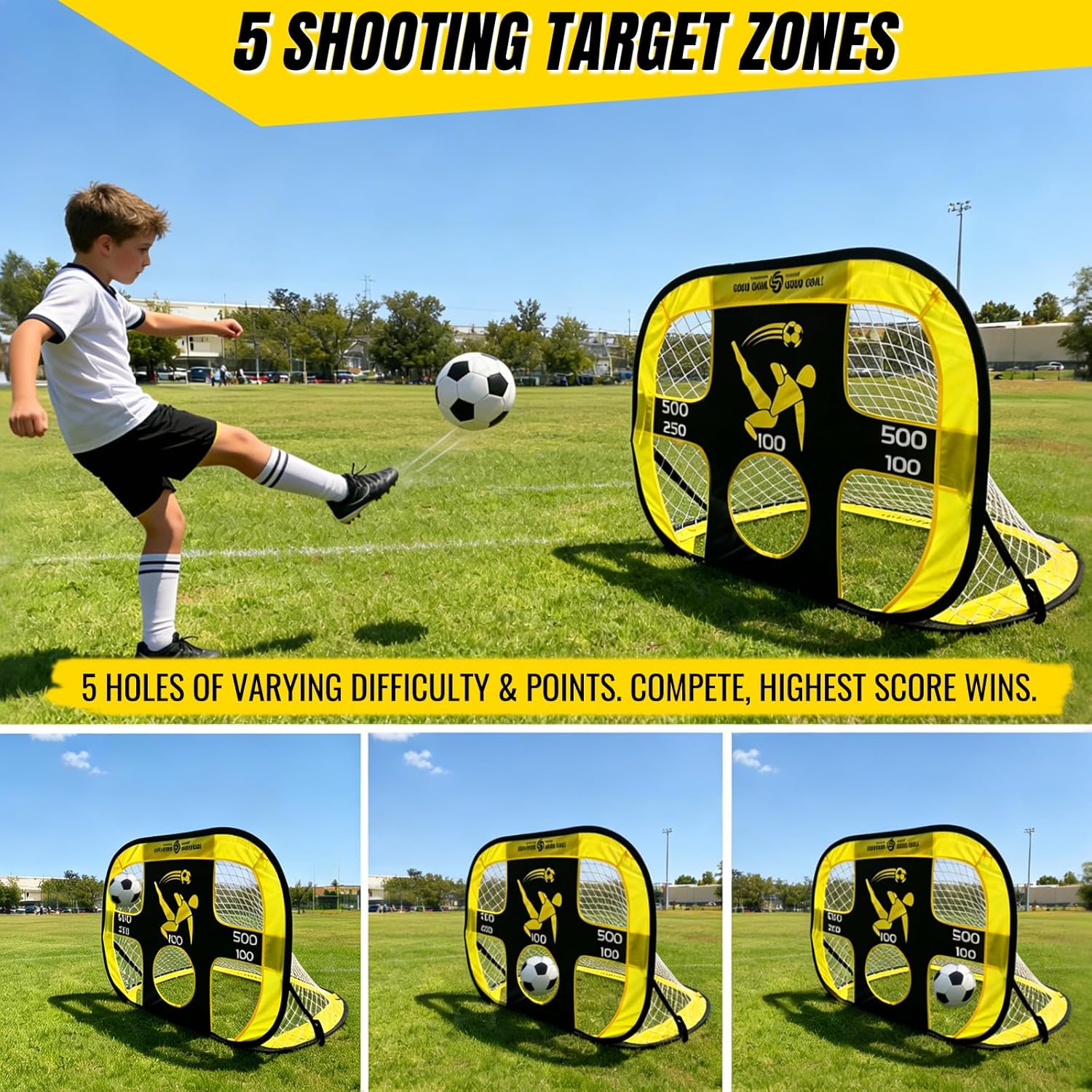 2-in-1 Pop-Up Soccer Goal & Target Net - 5 Adjustable Difficulty Score Zones, Easy Assembly, Portable with Carry Bag & Anchor Pegs, Indoor/Outdoor Training for Adults Kids