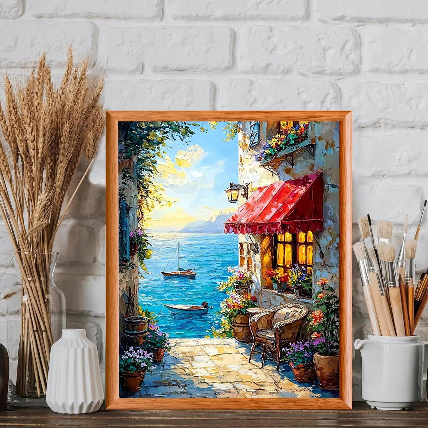 WEISHIWE Dipingere con i Numeri Adulti Casetta marina, 60x80cm s-301 | Paint by Numbers Kit con Pennelli e Acrilico Pigmento, Fai da te Olio La Pittura di Numeri Kit, Decora la Casa, senza Cornice