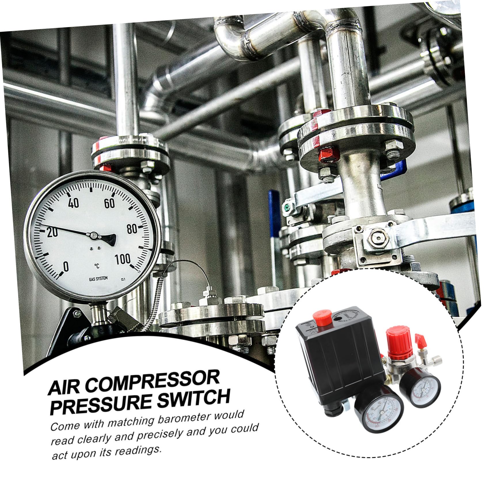 Artibetter Set Valvola di Controllo Pressione per Compressore d Aria a 4 Fori, Manometro, Plastico e Ferro, 220/380v, per 0,5-0,8mpa