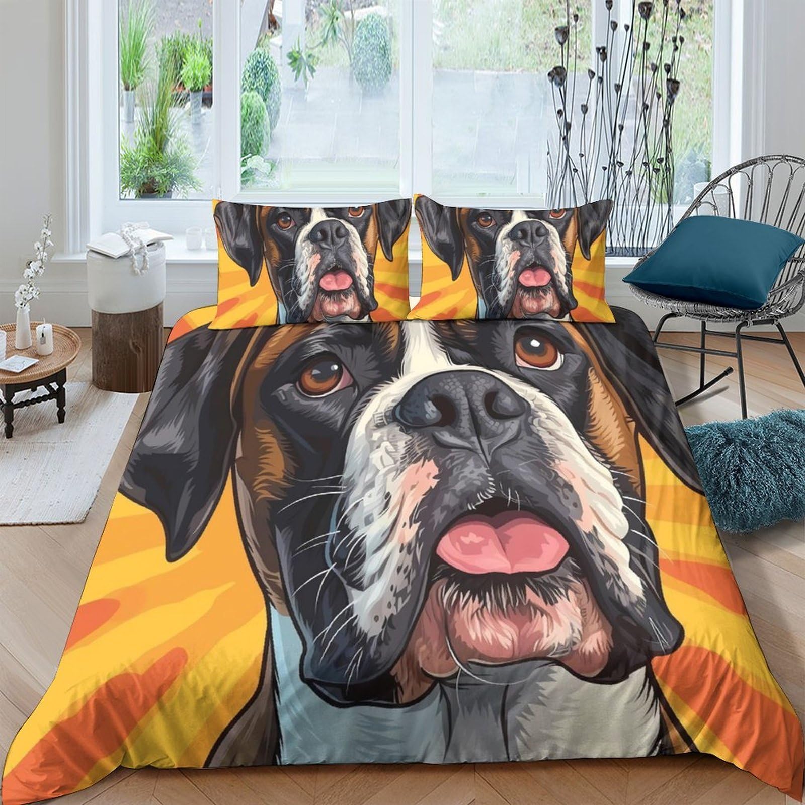 Ctjqhvkz Style-3 3D Printed Boxer Dog Fitted Sheet Microfiber Soft Orange Yellow Bed Sheet For Bedroom Dorm Decor Protection Single（135X200cm）