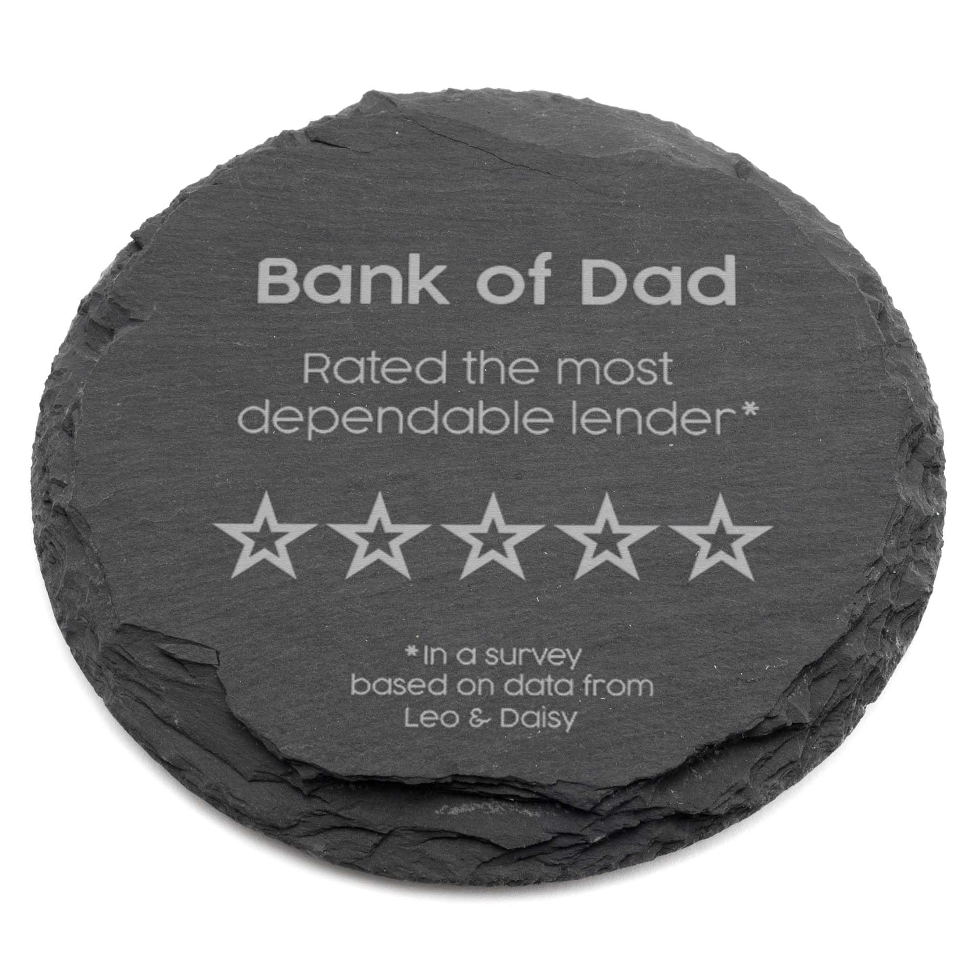 "Bank Of Dad" Personalised Wood Coaster - Funny Birthday Gift for Dad - Unique Fathers Day Present from Son Daughter