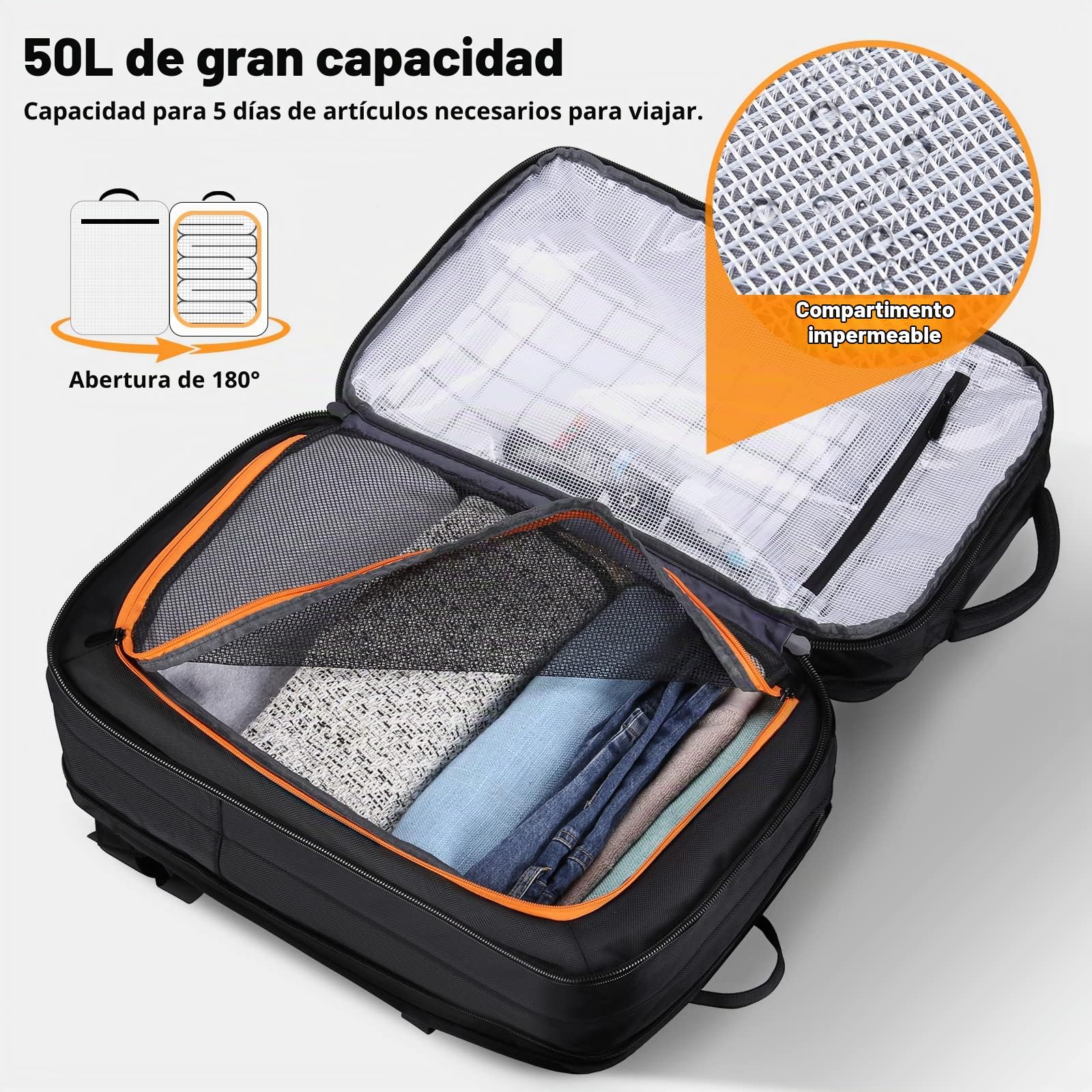 HOMIEE Mochila Viaje Mochila Cabina 55x40x20 50L Extensible Mochila Para Portátil 15.6 17.3 Pulgadas Equipaje de Mano Impermeable Bolsa para Negocio Trabajo Viaje Escolares Hombre Mujer