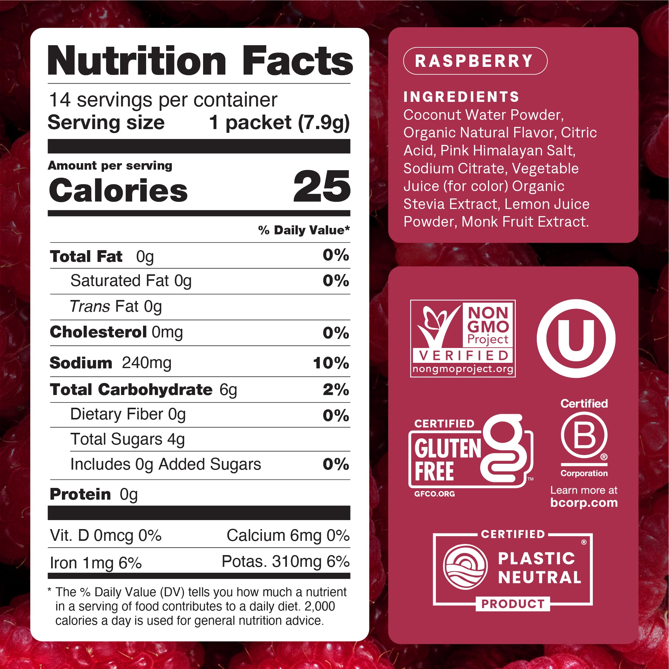 Cure Hydration - Electrolyte Drink Powder Raspberry 14 Packets — Amazon image 2