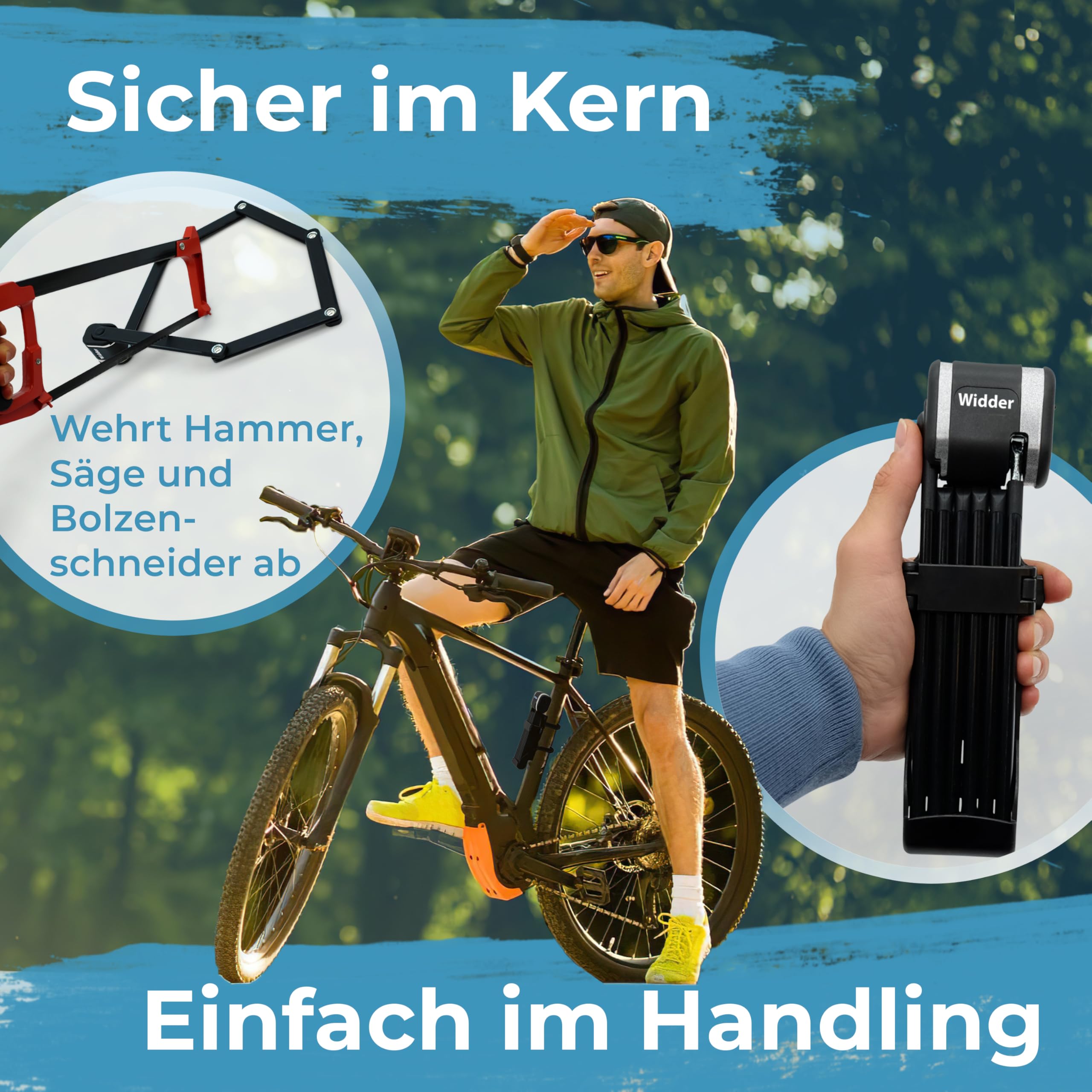 Widder Extrem sicheres Faltschloss Fahrrad [Titan-Stahl Level 15] - Fahrradschloss hohe Sicherheit 99cm lang mit Schlüssel [3x] & Halterung - Gliederschloss als E Bike Lock Scooter Schloss & Fahrrad
