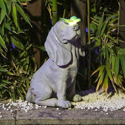 Miniatura 9 de Ovewios Estatua de jardín regalo conmemorativo para perro decoración artística de patio con luces LED solares impermeables estatuilla de jardín de