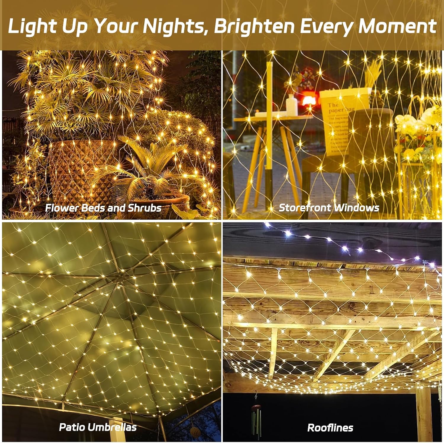 Net Lights Outdoor 10x10 FT, 8 Modes Connectable Mesh Lights with Plug- Connect 3 Sets, 30×10 FT Coverage, 270 LED Christmas Warm White for Trees, Bushes, Garden, Yard Decorations