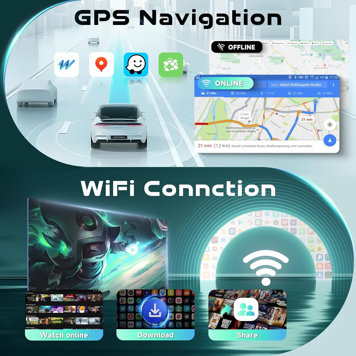 [Type-C+USB/4G+64G] Car Radio for Dodge Ram 1500/2500/3500 2009-2012 Jeep Wrangler 2007-2018 with Wireless CarPlay Android Auto, 7 Inch Android 15 Car Stereo with GPS Bluetooth 5.0 WiFi Backup Camera
