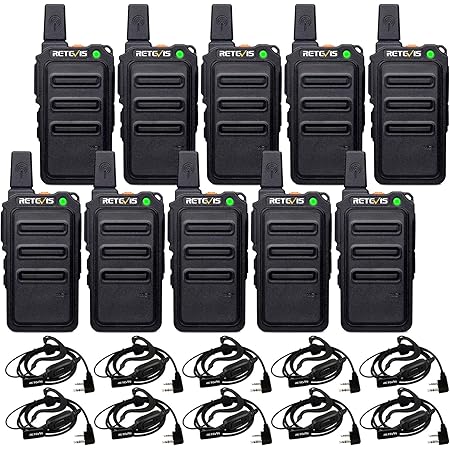 Retevis RT19 Ultra-Slim Two Way Radios,Portable FRS Walkie Talkies Adults with Earpiece,Rechargeable 1300mAh Battery,Metal Clip,for Security Retail Healthcare(10 Pack)