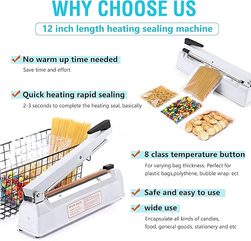 Vista 55 de METRONIC Sellador de impulso de 16 pulgadas, máquina selladora térmica manual para bolsas de plástico, selladores de bolsas retráctiles, máquina