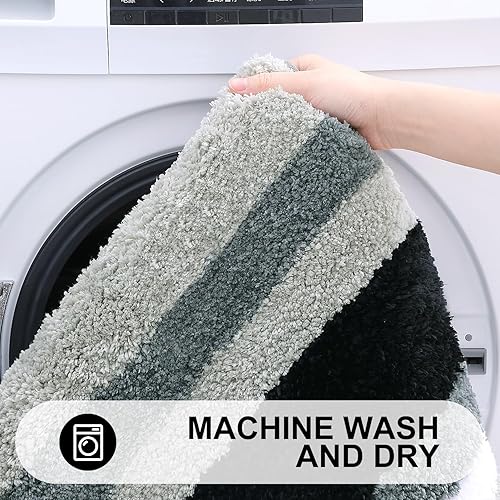 Miniatura 5 de Buganda Alfombra de baño de microfibra a rayas, extragruesa, suave y peluda, absorbente, lavable a máquina, antideslizante, para baño, bañera y
