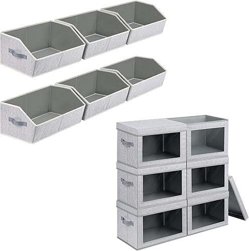 Paquete de 6 organizadores de armario, organizador grande de armario con asas, contenedores de almacenamiento de tela para estantes,