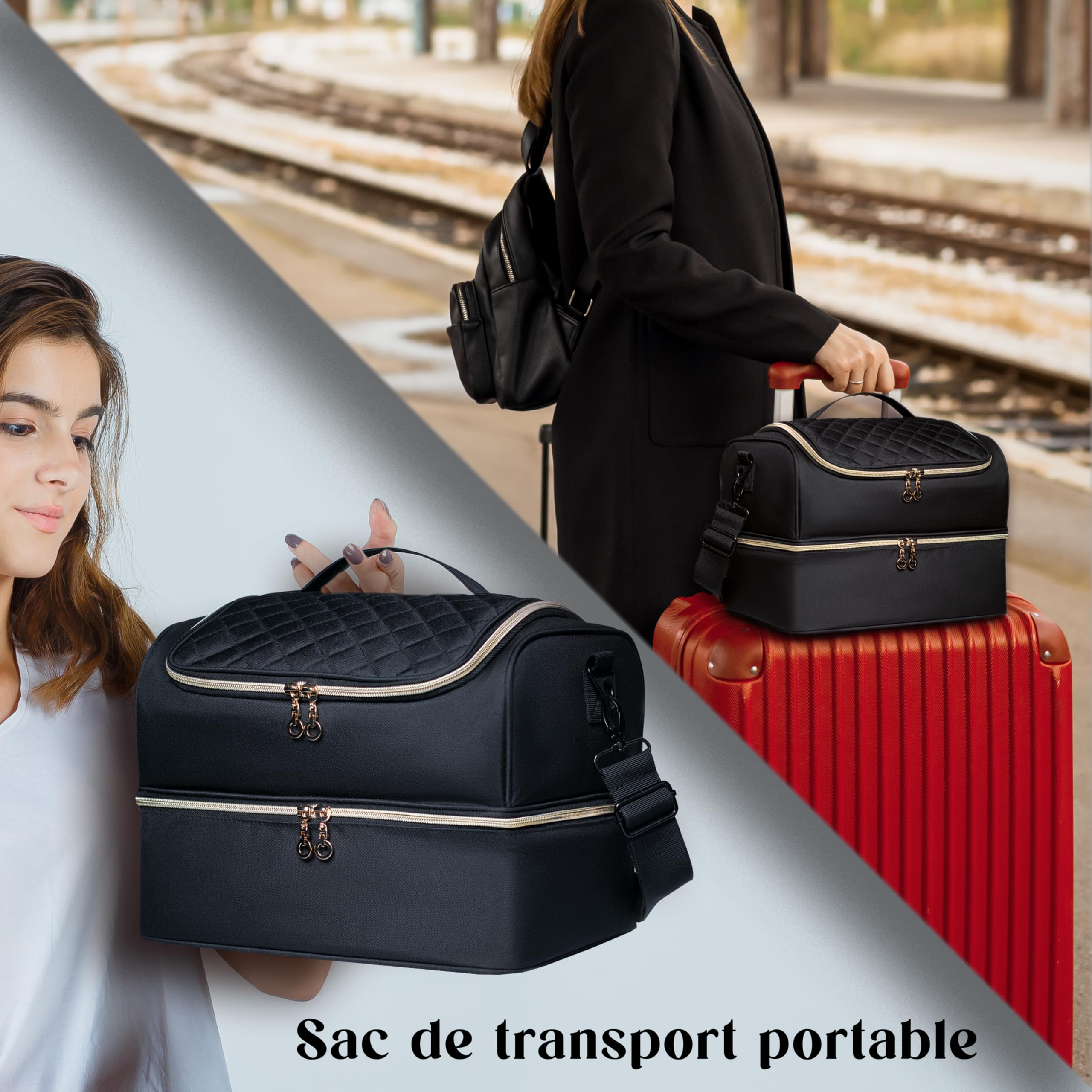 Bolsa de almacenamiento de esmalte de uñas – Maletín profesional para manicura y barniz – Estuche compacto con bandeja extraíble para 45 barnices (15 ml)