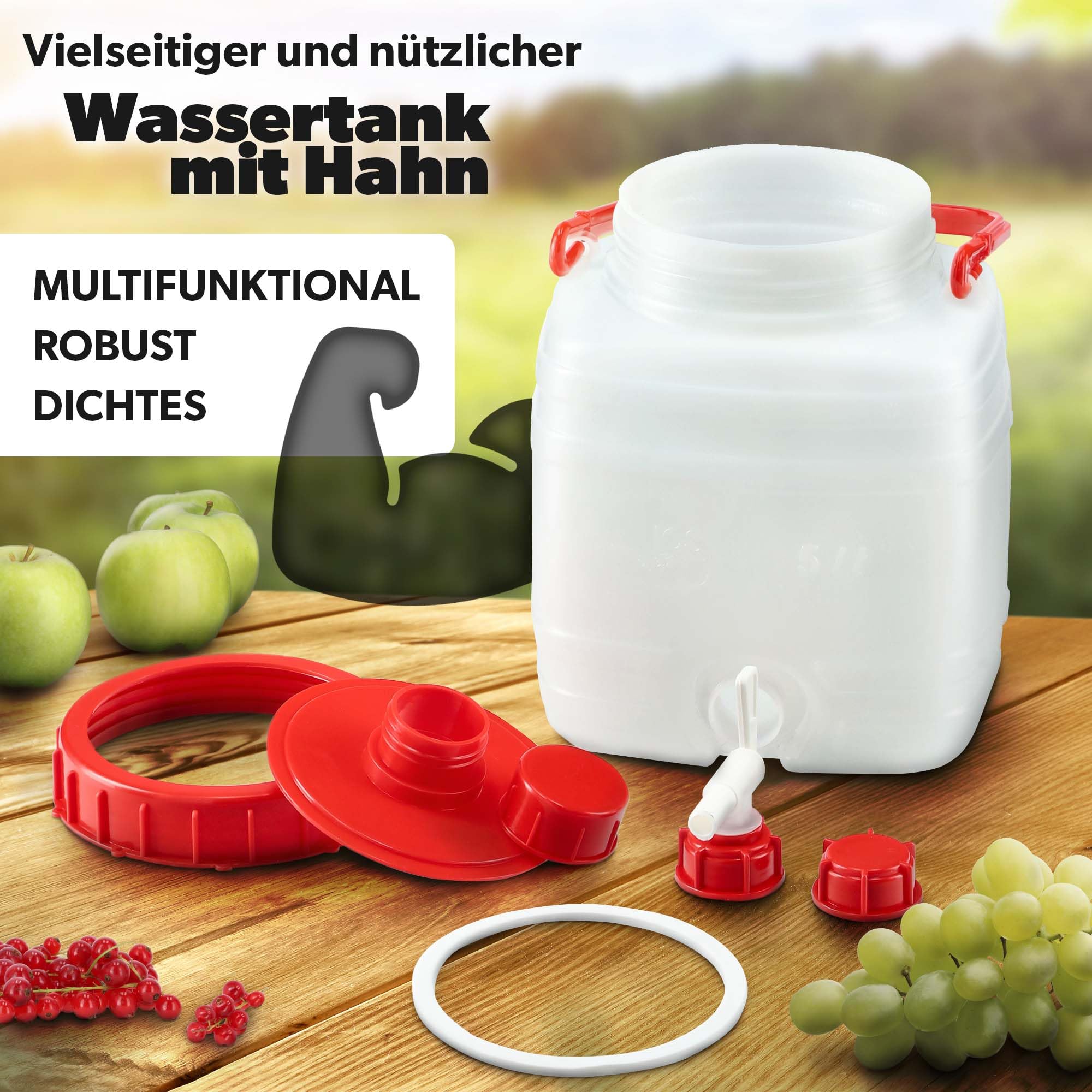 KADAX Wasserkanister, Getränkefass aus Kunststoff, Trinkwasserkanister, Wassertank mit Hahn, Wasserbehälter, Getränkekanister mit Gummidichtung