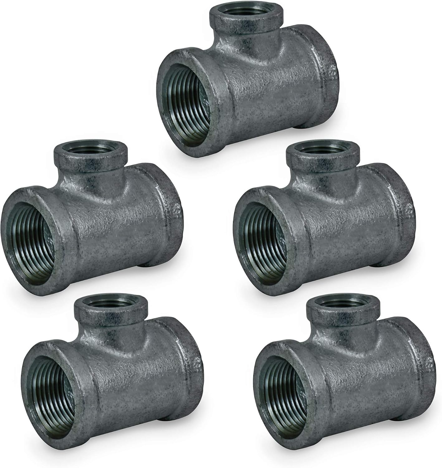 Malleable Iron Pipe Fitting Connector, 2-1/2 x 3/4 inch, 150 Lbs Application Black (Pack Of 5) BMRT2121-5 Reducing Tee With Female Threading, 2-1/2 x 3/4