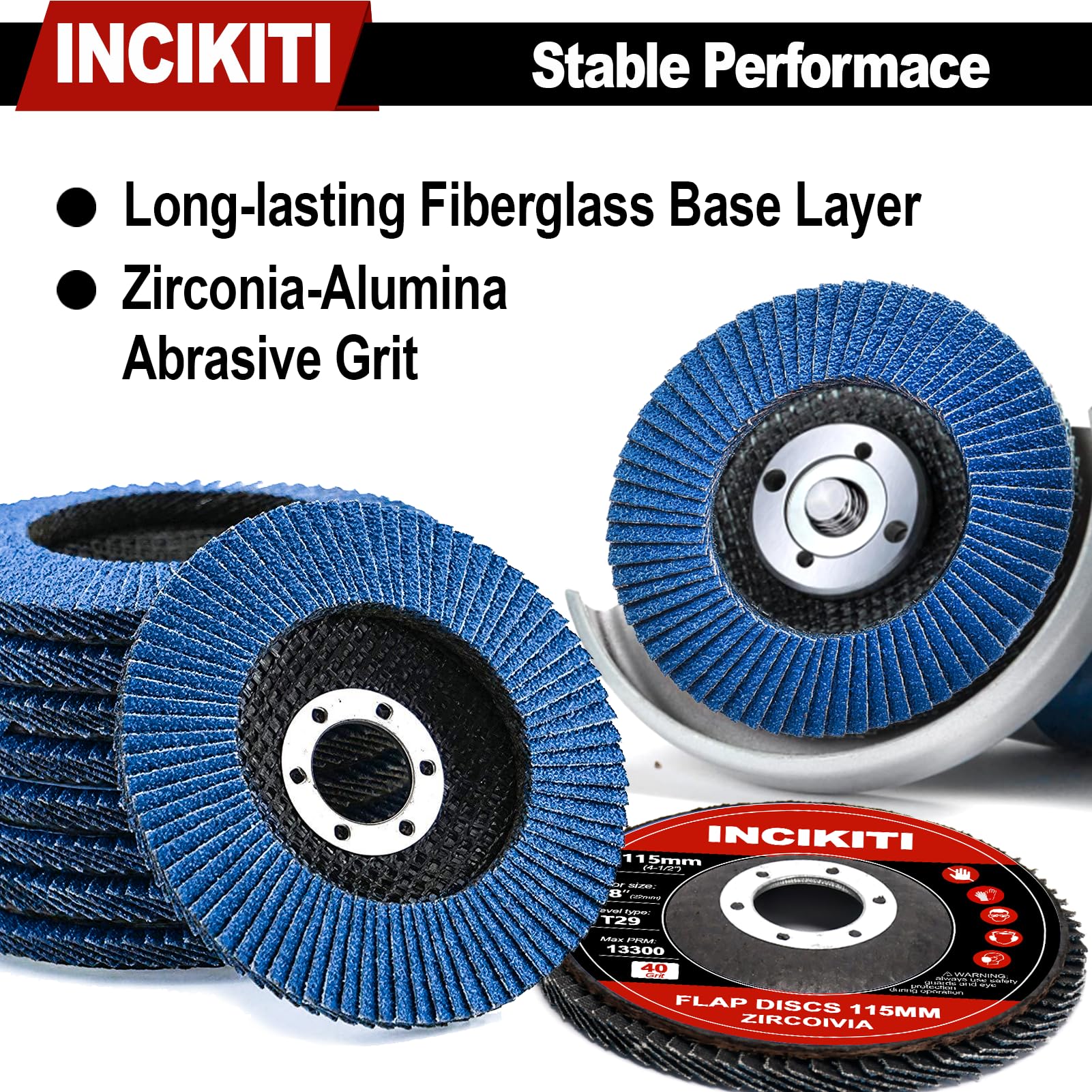 INCIKITI Lot de 20 disques abrasifs à lamelles 115 mm pour meuleuse d'angle, disques abrasifs à grain 40 pour meuleuse d'angle, disques de meulage de type 29 115 mm pour métal, bois, acier inoxydable