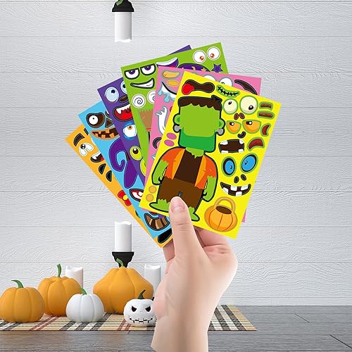 Miniatura 5 de 42 hojas de calcomanías de Halloween, adhesivos de juego para niños para crear sus propios diseños de Halloween, calcomanía de calabaza, momia,