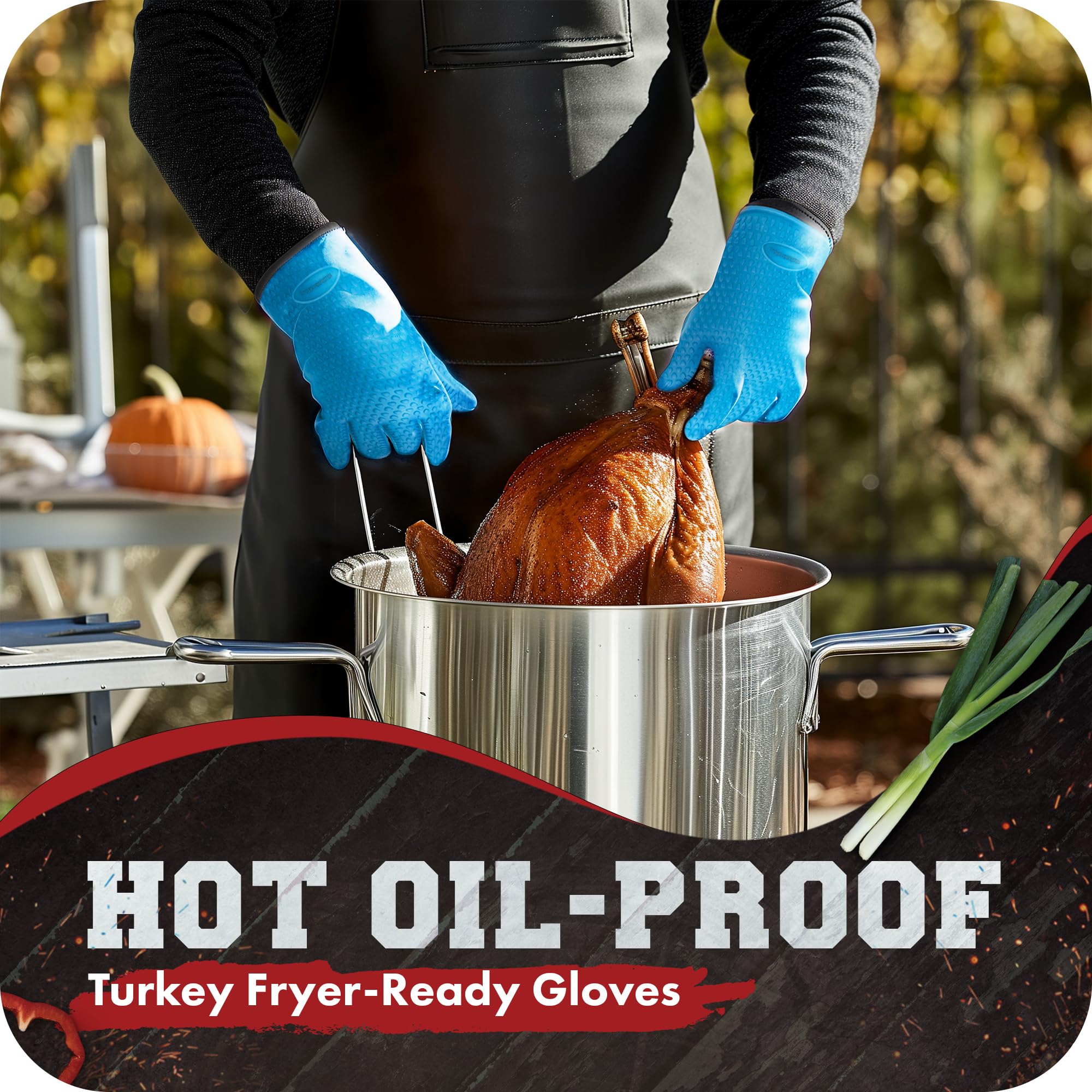 KITCHEN PERFECTION Guantes de silicona XL para horno y ahumador, guantes extremadamente resistentes al calor, maneja alimentos calientes directamente en tu parrilla, freidora y hoyo, guantes