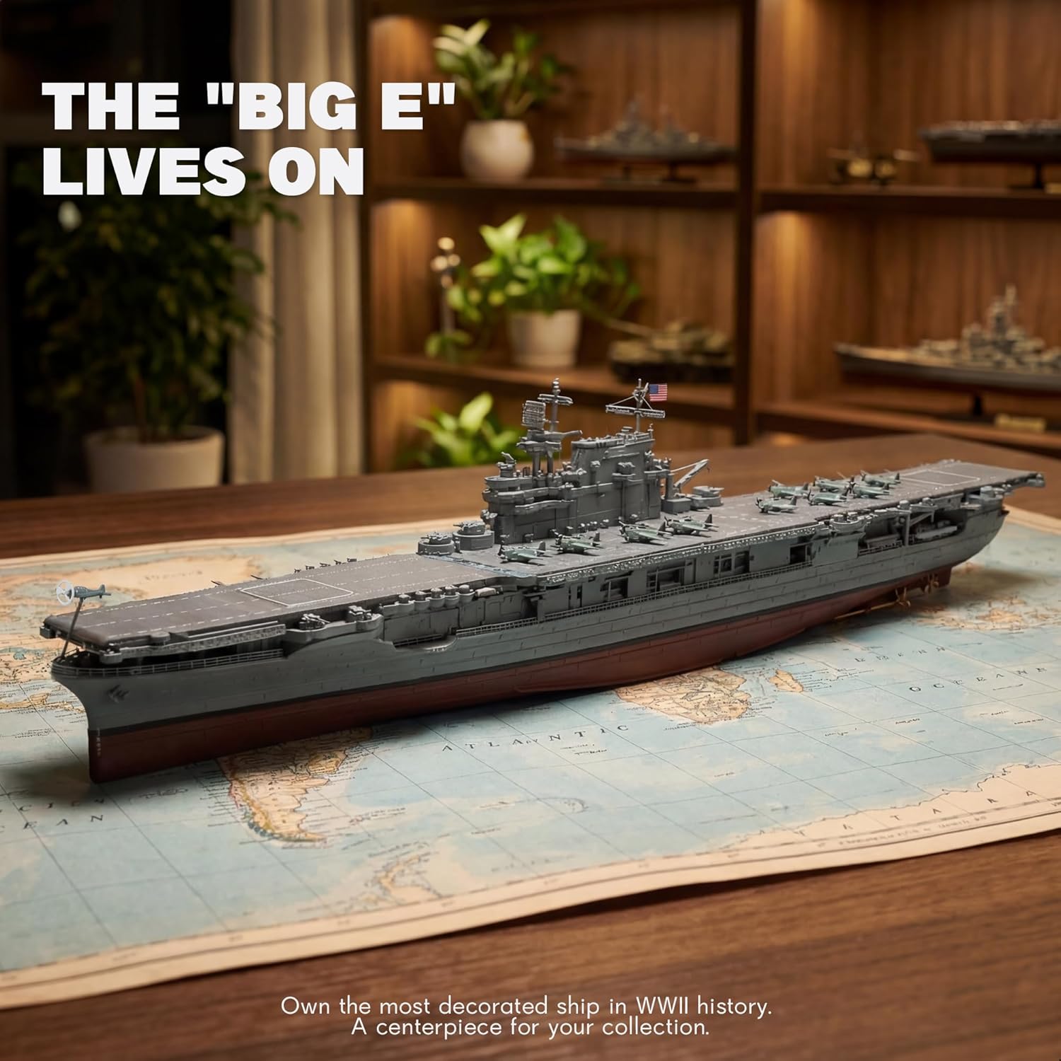 1/700 USS Enterprise CV-6 Aircraft Carrier ABS + Alloy Diecast Boat Model World War II Pacific War Aircraft Carrier Diecast Model with Display Stand and Dust Box Collection Gift for Adult