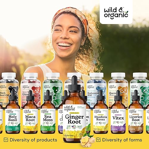 Miniatura 8 de Wild & Organic Gotas de extracto de raíz de jengibre, apoyo inmunológico y digestivo, suplementos líquidos de jengibre, tintura vegana, sin azúcar y